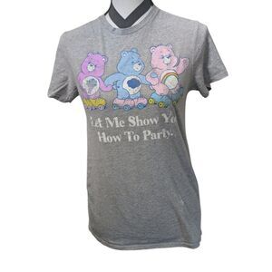 Care Bears Roller Skate Party T-Shirt S/M Gray Vintage Style Cartoon Tee
